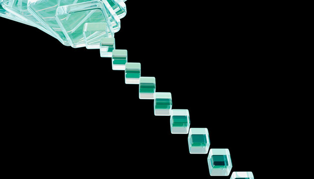 Abstract 3d render of a floating transparent cube sequence