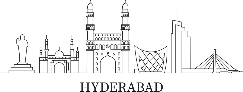 Minimalist line art depicts Hyderabad's skyline
