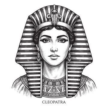 Queen Cleopatra VII Portrait, Vintage Detailed Egyptian Pharaoh Engraving