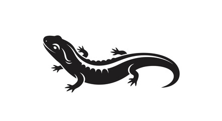 Obraz premium Stylized black silhouette of a salamander or newt, a small amphibian, on a clean white background, representing wildlife.