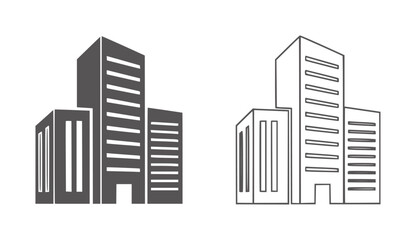 Fototapeta premium Two stylized building one solid gray one outline architecture city urban