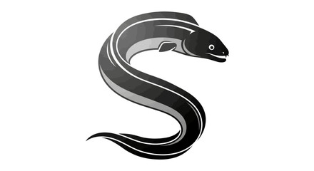 Obraz premium A stylized black and white illustration of an eel forming the letter S, depicting a sleek and serpentine aquatic creature.