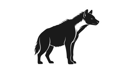 Fototapeta premium Black and white vector illustration of a hyena standing, depicted in profile view on a clean background.