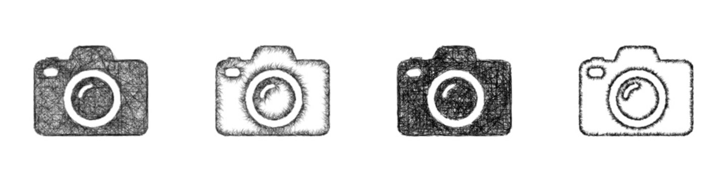 Black and white sketch camera logo design set