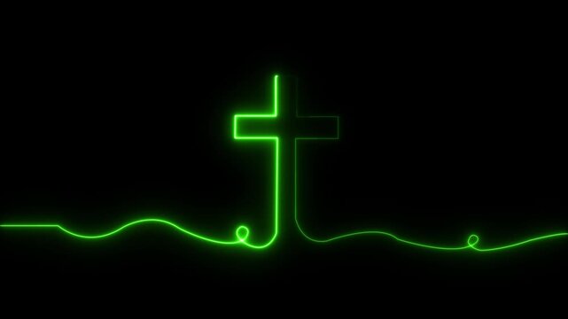 Bright glow flickering neon cross icon. Christianity symbol. Motion graphic video animation. Christian Cross Symbol Animation of an ultra had Christian cross green 