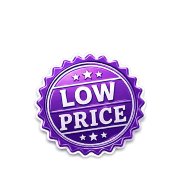 Vibrant purple low price badge with three stars, indicating a discount or special offer.