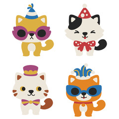 Fototapeta premium Cute Party Cat Clipart Illustration Set