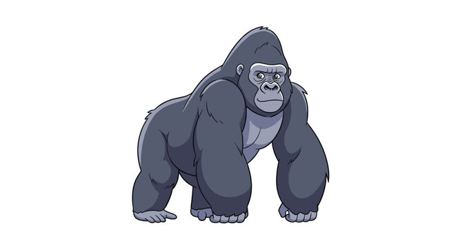 Powerful and majestic silverback gorilla standing in a strong pose on all fours against a clean and simple white background.