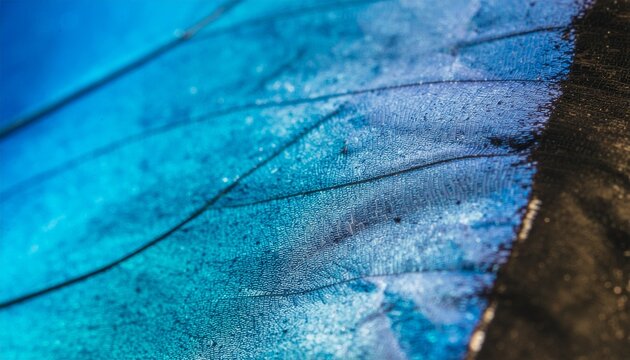 Butterfly wing macro close up shot showing details of morpho butterfly wing veins and scales