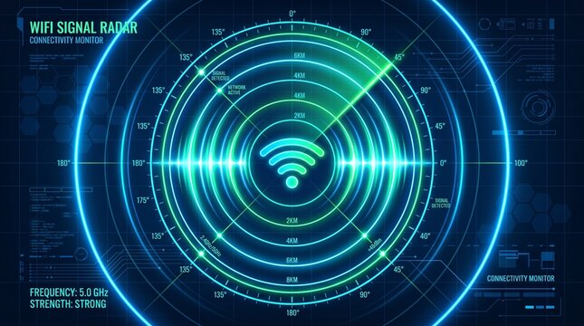Glowing Radar Circular Light Concentric Affect. Wifi Wave. Vector, Signal.