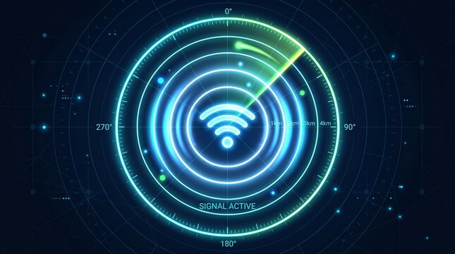 Glowing Radar Circular Light Concentric Affect. Wifi Wave. Vector, Signal.
