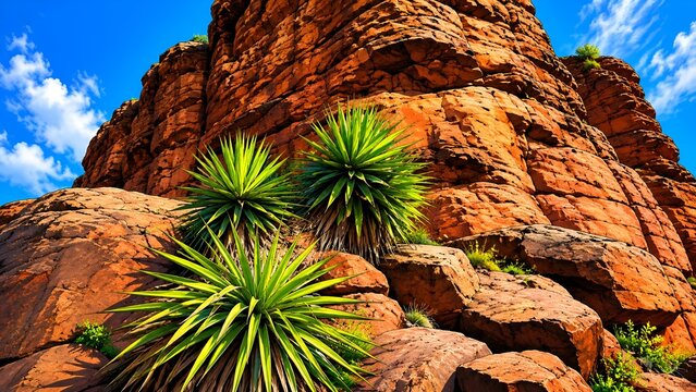 Rocky desert landscape with spiky plants
