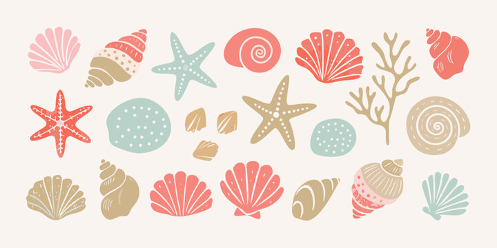 Seashell Collection A Pastel toned Vector Illustration Of Marine Life