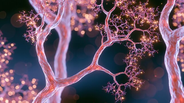 R&eacute;seau de neurones illumin&eacute;s avec connexions synaptiques brillantes