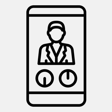 Voter on smartphone line icon, democracy day concept. Vector graphics. Screen with voting buttons sign outline style icon mobile or web design.