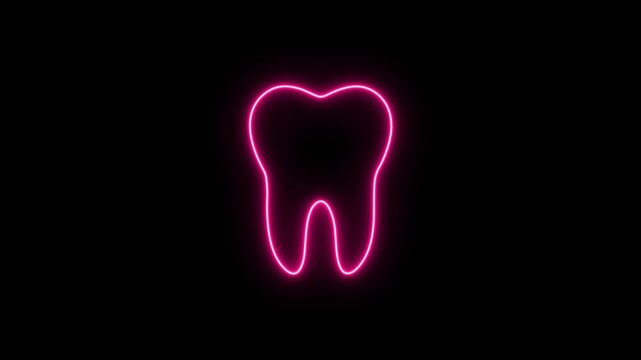 Animated Neon Tooth Icon. Glowing Neon Tooth Symbol Animation,. Dental Care and Oral Health Icon