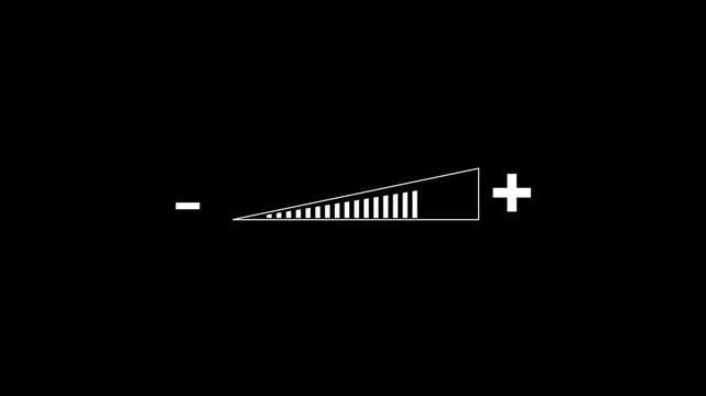 Animated Speaker Volume Control Audio Level Up and Down Icon. Digital Volume Icon Animation, Sound Up and Down on Black Background.
