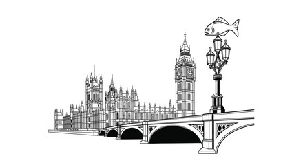 Obraz premium Black and white illustration of bridge.
