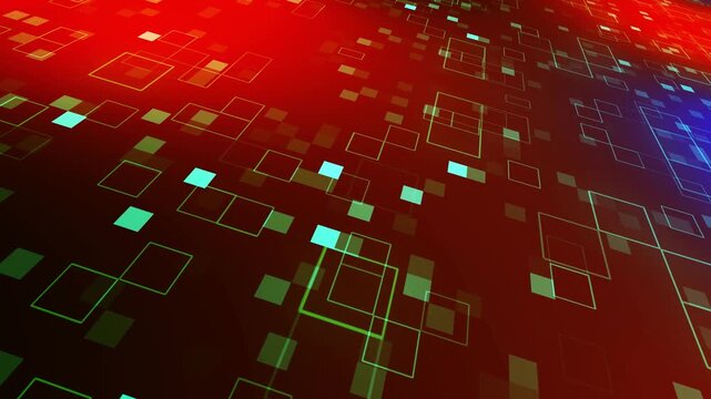 Abstract digital background, with glowing geometric, squares and red, gradient tech motion, technology