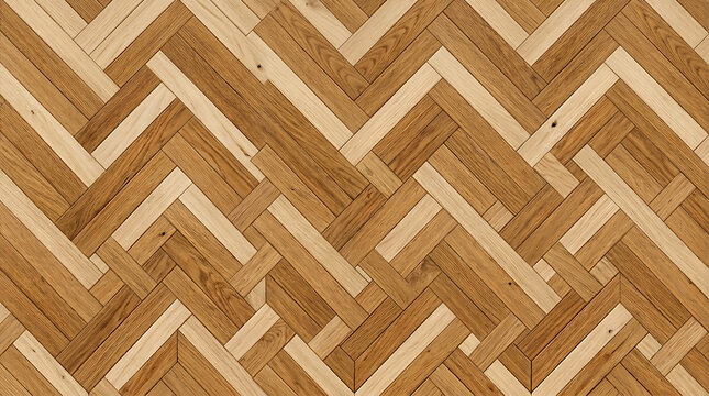Alternating light and dark wood planks forming a chevron parquet pattern floor desig