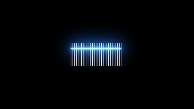 Abstract neon light bar graph animation with glowing blue base and vertical white lines