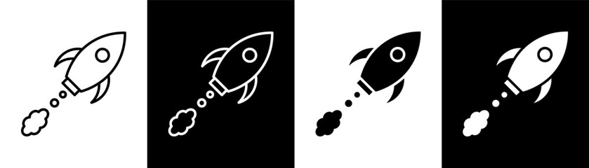 Rocket white and black icon set design © Ifanicon
