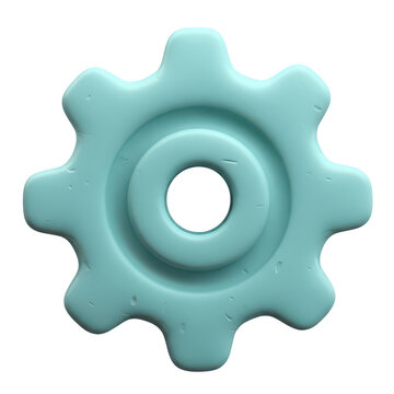 A light blue gear with a hole in the center isolated on transparent background , png