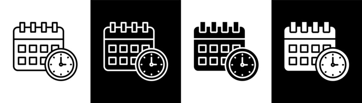 Clock white and black icon set design