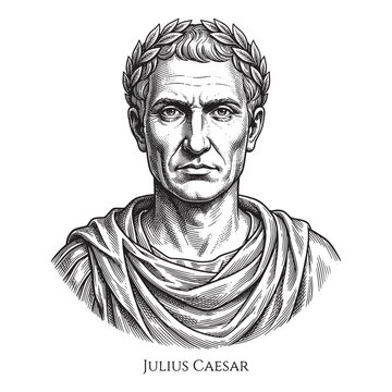 Julius Caesar Portrait Sketch, Classic Roman General Woodcut Illustration