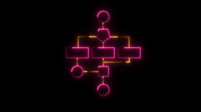 Neon flowchart diagram animation: business process and logic workflow concept