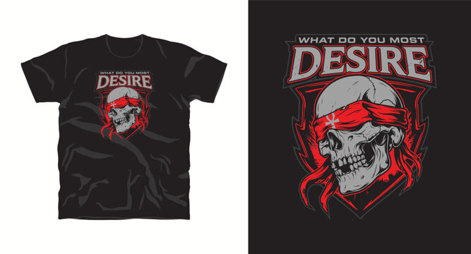 Skull wearing red blindfold with ankh symbol apparel graphic.