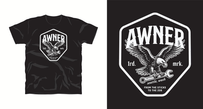 Awner Seattle wash eagle wrench graphic t-shirt design.