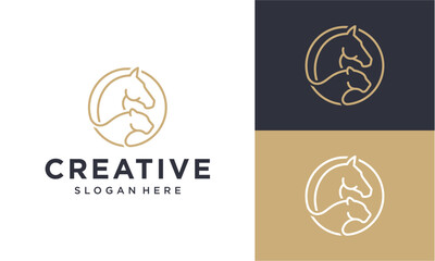 Elegant Horse and Wild Cat Circle Line Art Logo Design for Luxury Brand Identity ©  Canella_std