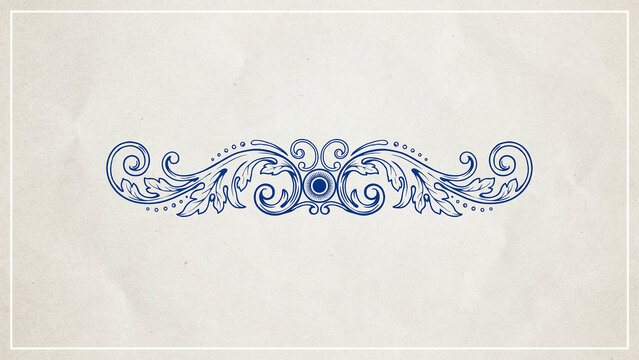 Elegant blue ornamental divider with floral motifs on parchment paper