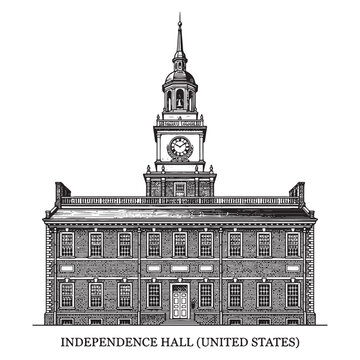 Independence Hall Philadelphia, Detailed Vintage Landmark Architecture Engraving