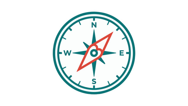 Minimalist compass with a bold red needle centered on a teal and white circular base for directional guidance.