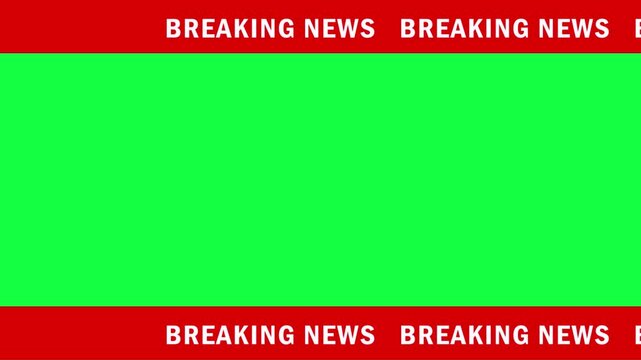 Breaking news lower third chyron loop animation for TV broadcast and live updates on green screen transparent background. News lower third overlay template with alpha channel