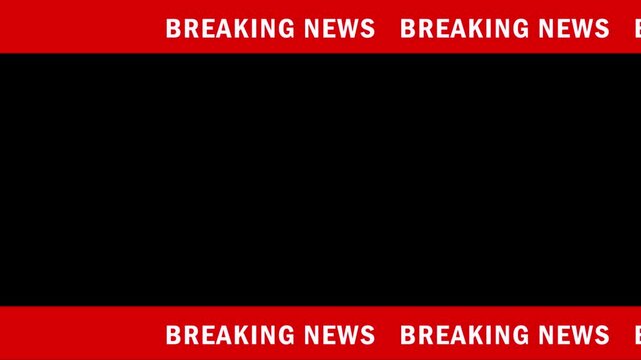 Breaking news lower third chyron loop animation for TV broadcast and live updates on black transparent background. News lower third overlay template with alpha channel