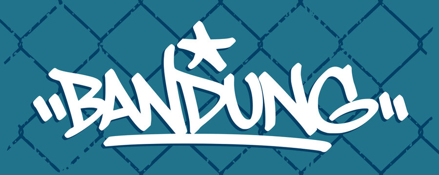 Bandung Indonesia city graffiti tag element featuring creative hand style lettering typography design with star ornament for modern urban streetwear clothing poster print asset design clip art.