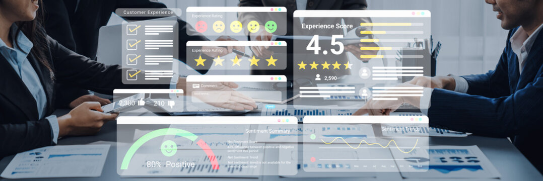 Feedback system with ratings, sentiment meter, and charts representing customer satisfaction and experience analysis Parse