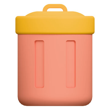 3D Rendered Minimalist Pink Trash Can With Yellow Lid Icon.