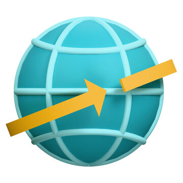 3D rendered blue globe icon with a yellow arrow pointing across the surface.
