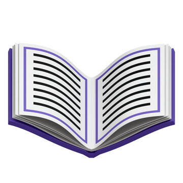 Open book icon with purple borders and black lines representing text.