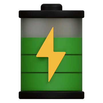 3D Rendered Battery Icon With Lightning Bolt Symbol.