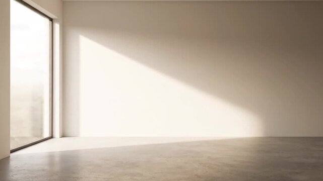 Sunlight streaming into an empty modern room with large window.