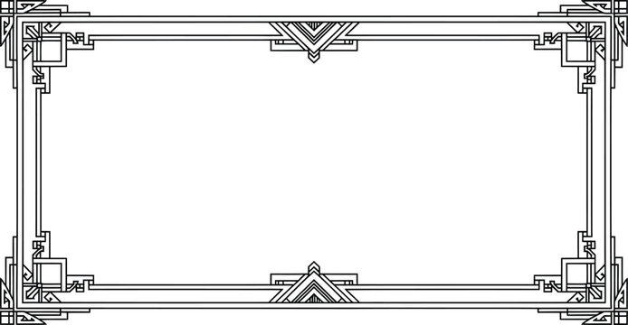 Art deco frame border with geometric patterns on a white background for elegant design