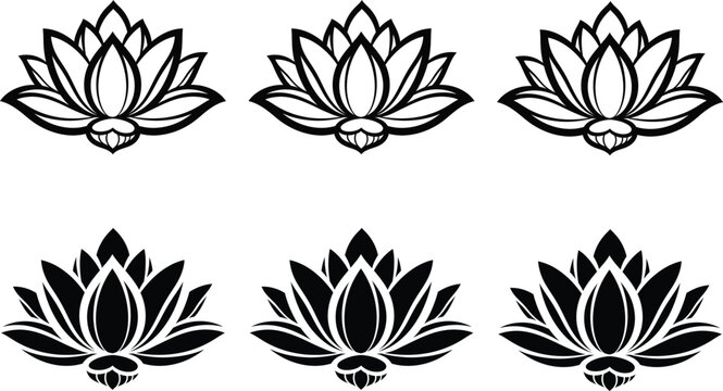 Black lotus flower silhouettes arranged in a repeating pattern on a white background