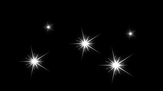 Dreamy twinkle star animation in 4K, sparkling white cartoon stars, glitter dust particles and magic light trails on seamless night sky background
