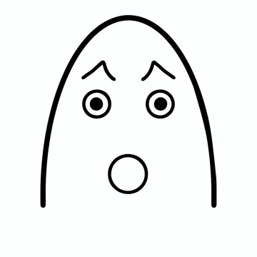 Simple line art doodle face with surprised amazed expression isolated on white backdrop.