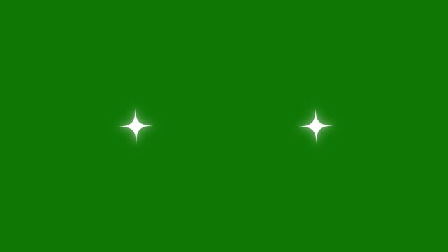 White twinkling sparkle stars in flat vector style, glitter dust particles and magic light trails on green background, seamless 4K motion graphics